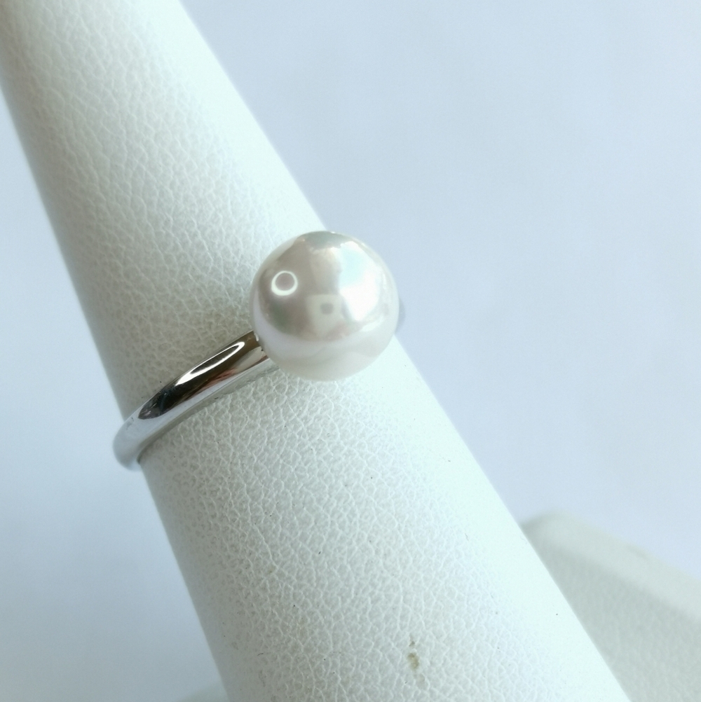 Swarovski Elements solitaire Pearl sterling silver cocktail ring size 7